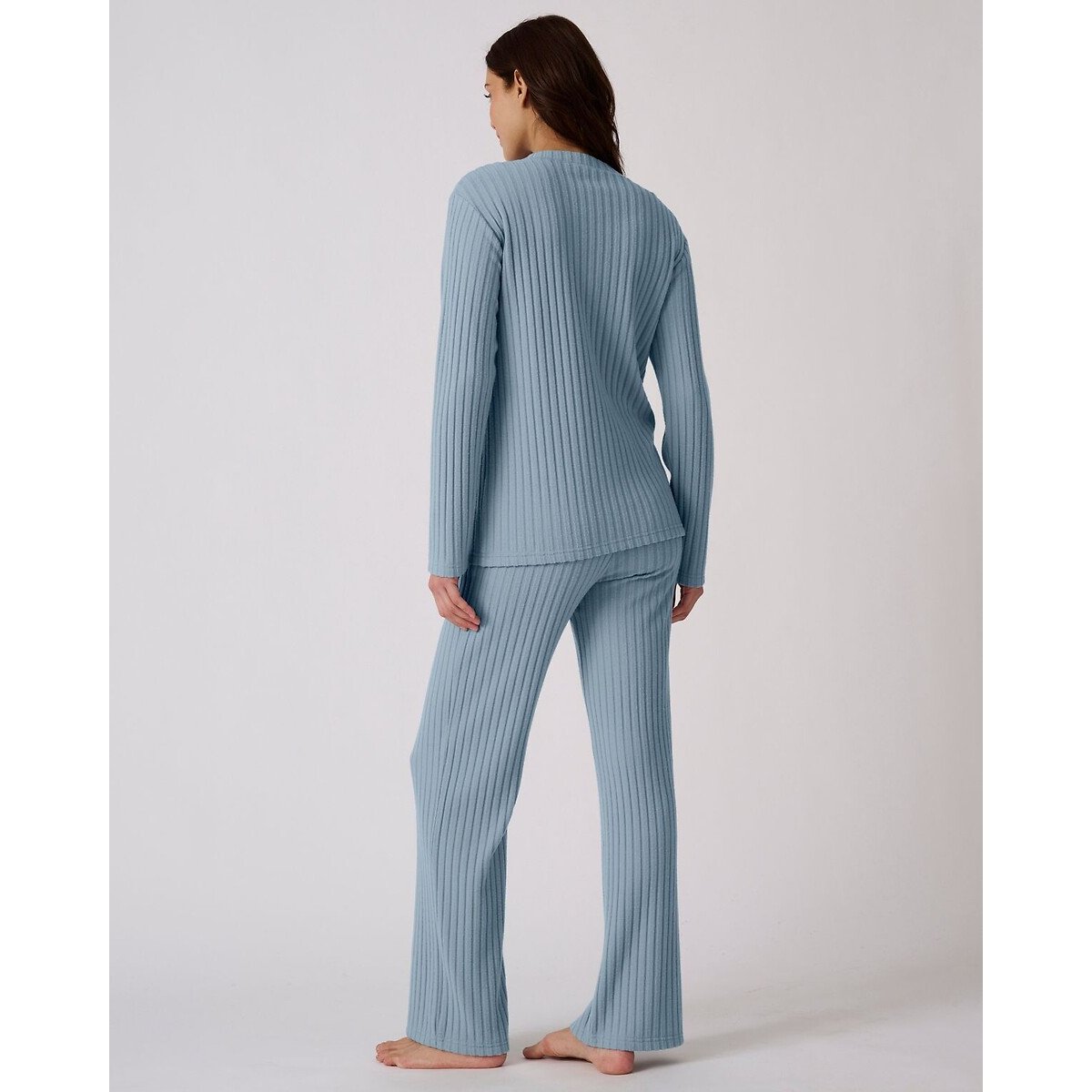 Pyjama Thermolactyl en maille côtelée bleu grisé, DAMART