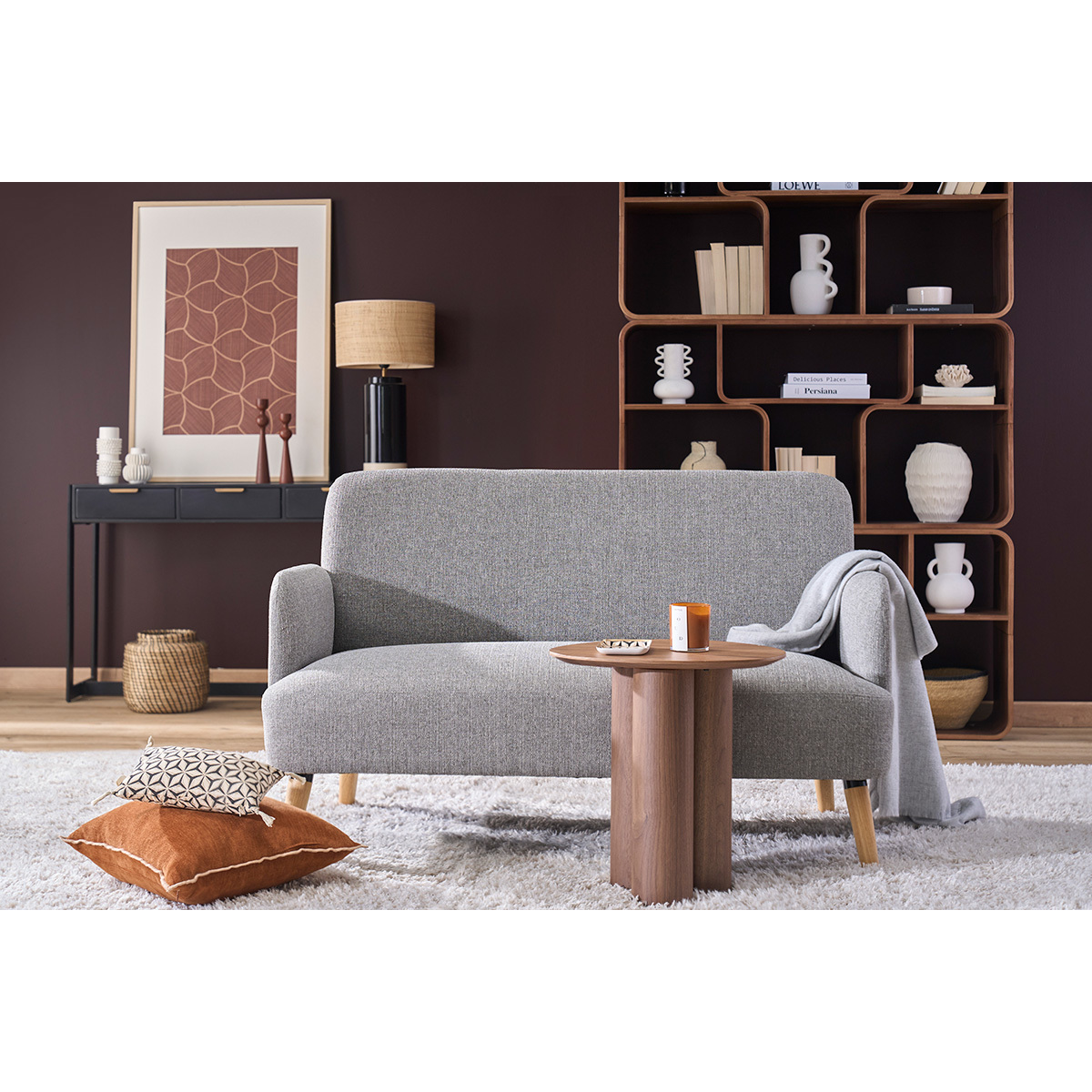 Canapé scandinave 2 places pieds bois clair ISKO bleu canard, MILIBOO