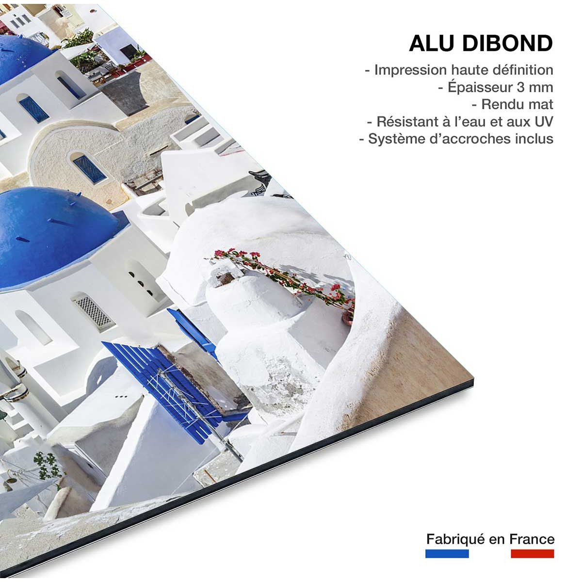 Tableau dôme bleu sur les cyclades tableau alu dibond, HEXOA