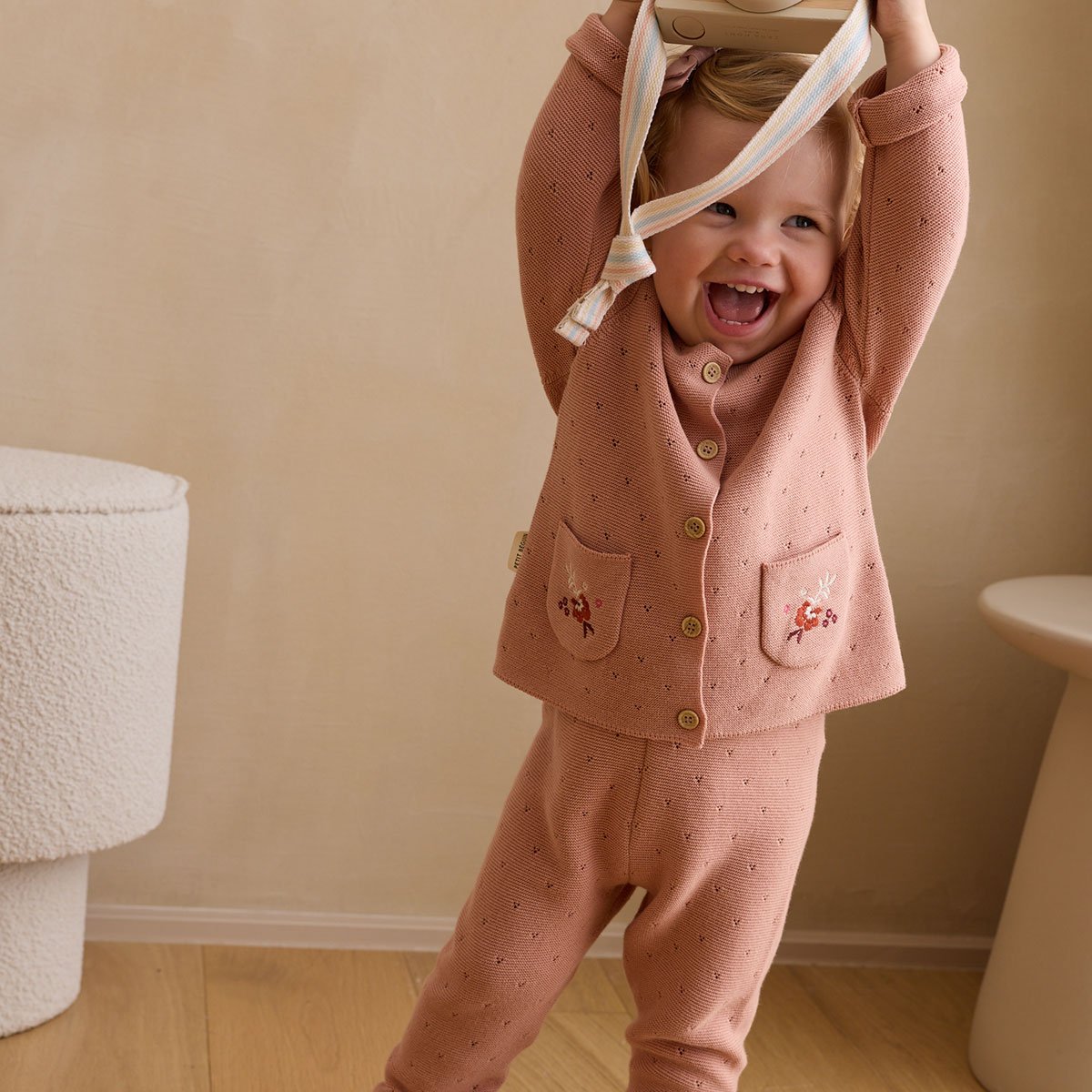 Pantalon bébé en tricot Manouk rose, PETIT BEGUIN