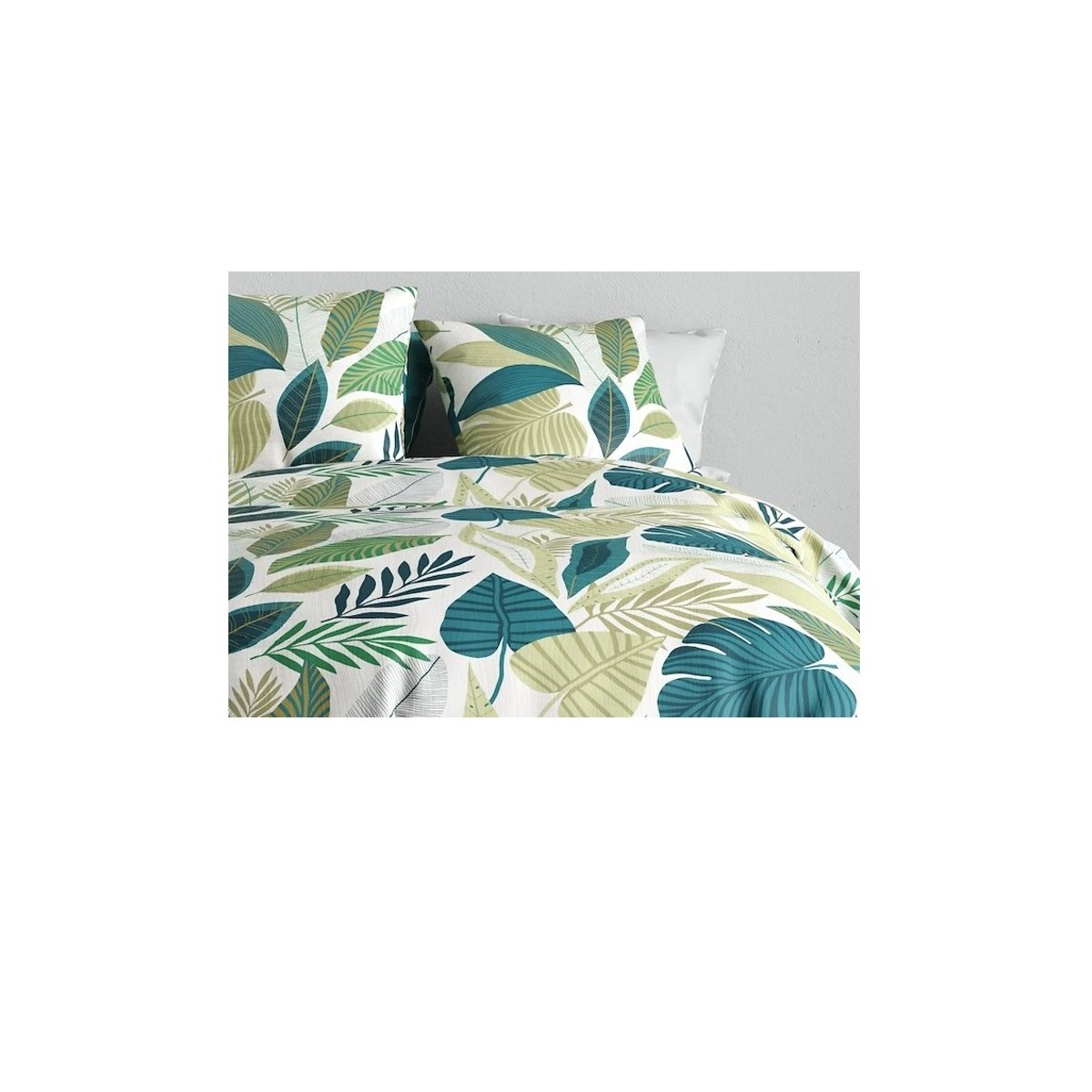 Housse couette + taie Feuillage tropicalia vert, EDEN