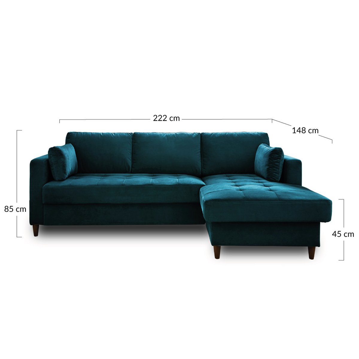 Canapé d'Angle Convertible 4 places - ANNA bleu canard, BEST MOBILIER