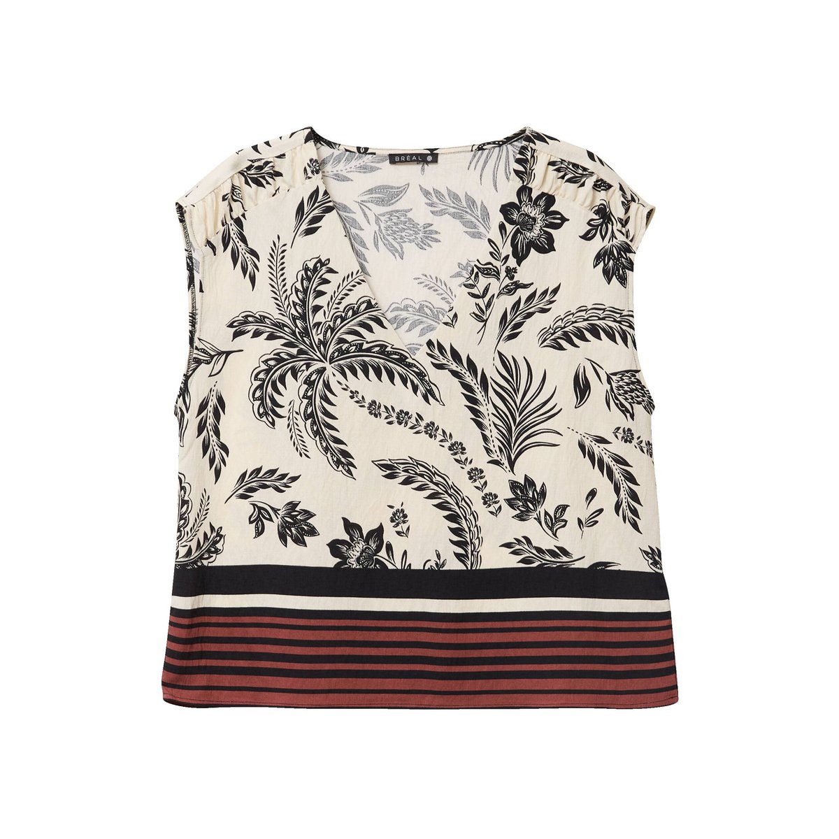 Blouse col v manches courtes fluide noir, BREAL