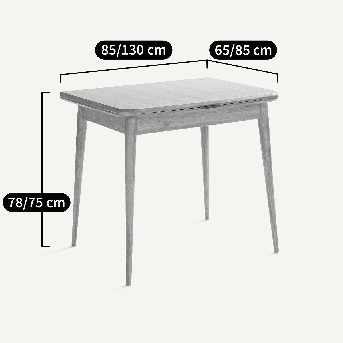 Table de cuisine extensible, plaqué chêne, AYLIN chêne, LA REDOUTE INTERIEURS