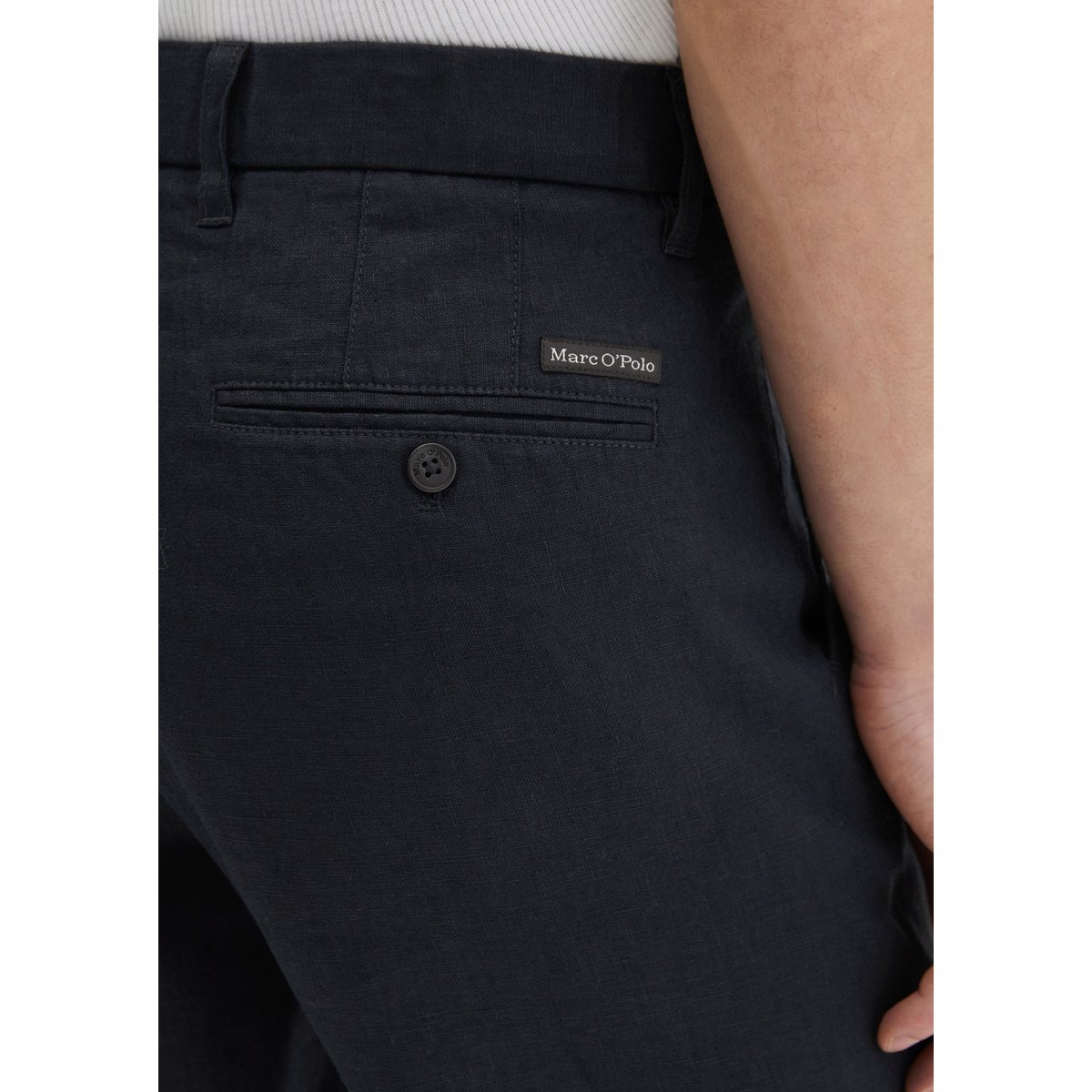 Pantalon en lin modèle Osby Jogger pleats avec ceinture élastique bleu foncé, MARC O'POLO