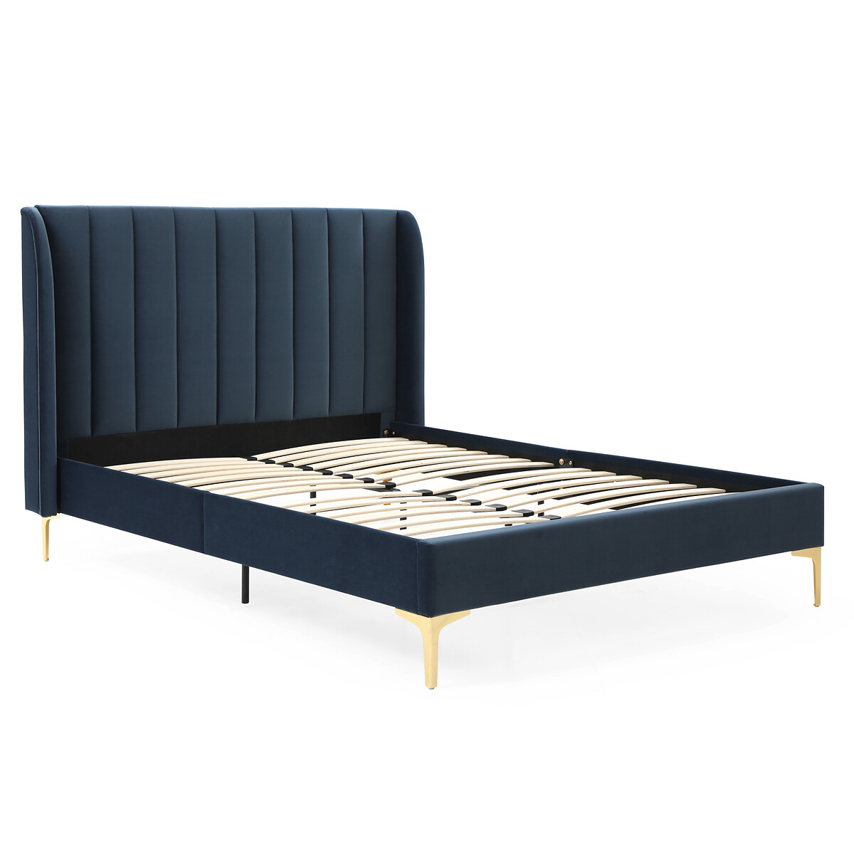 Lily Fluted Velvet Bed with Winged Headboard navy, SO'HOME