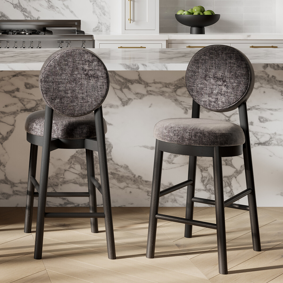 Francesca Velvet Chenille Counter Stool with Round Back black, ÉDITÉ
