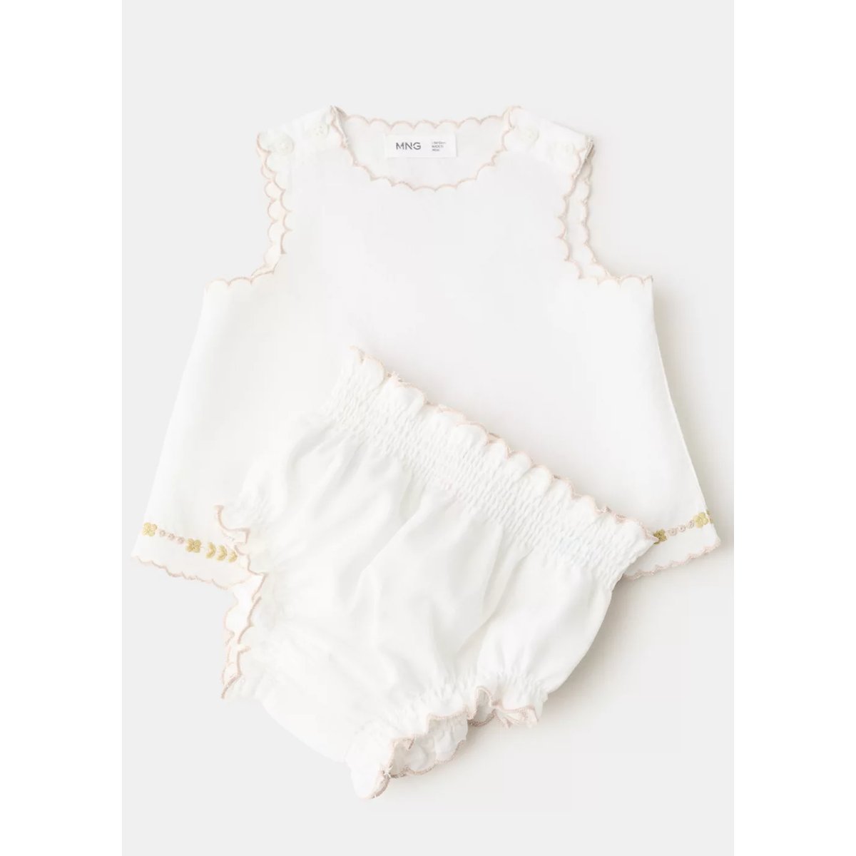 Robe et culotte détails brodés blanc cassé, MANGO BABY