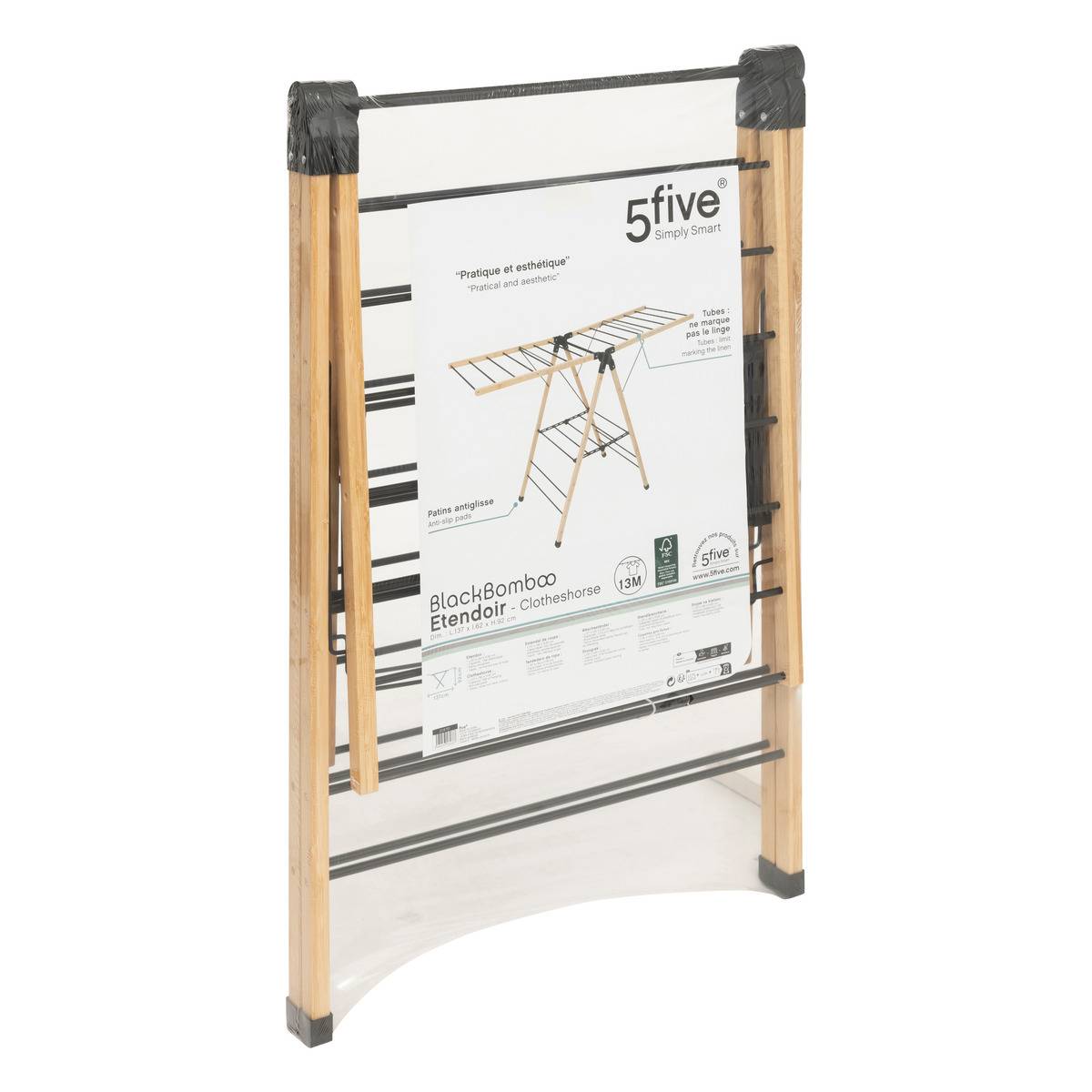 Étendoir à linge pont pliant 13m en bois BLACK BAMBOO noir, 5FIVE SIMPLY SMART