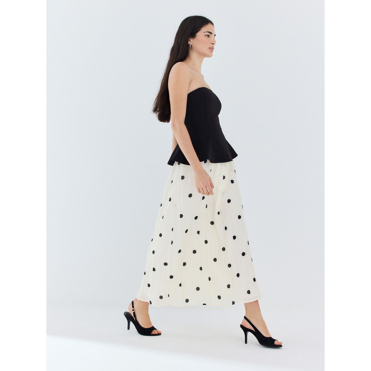 Robe longue d’occasion 2-en-1 bandeau pois noirs/écru, NEXT