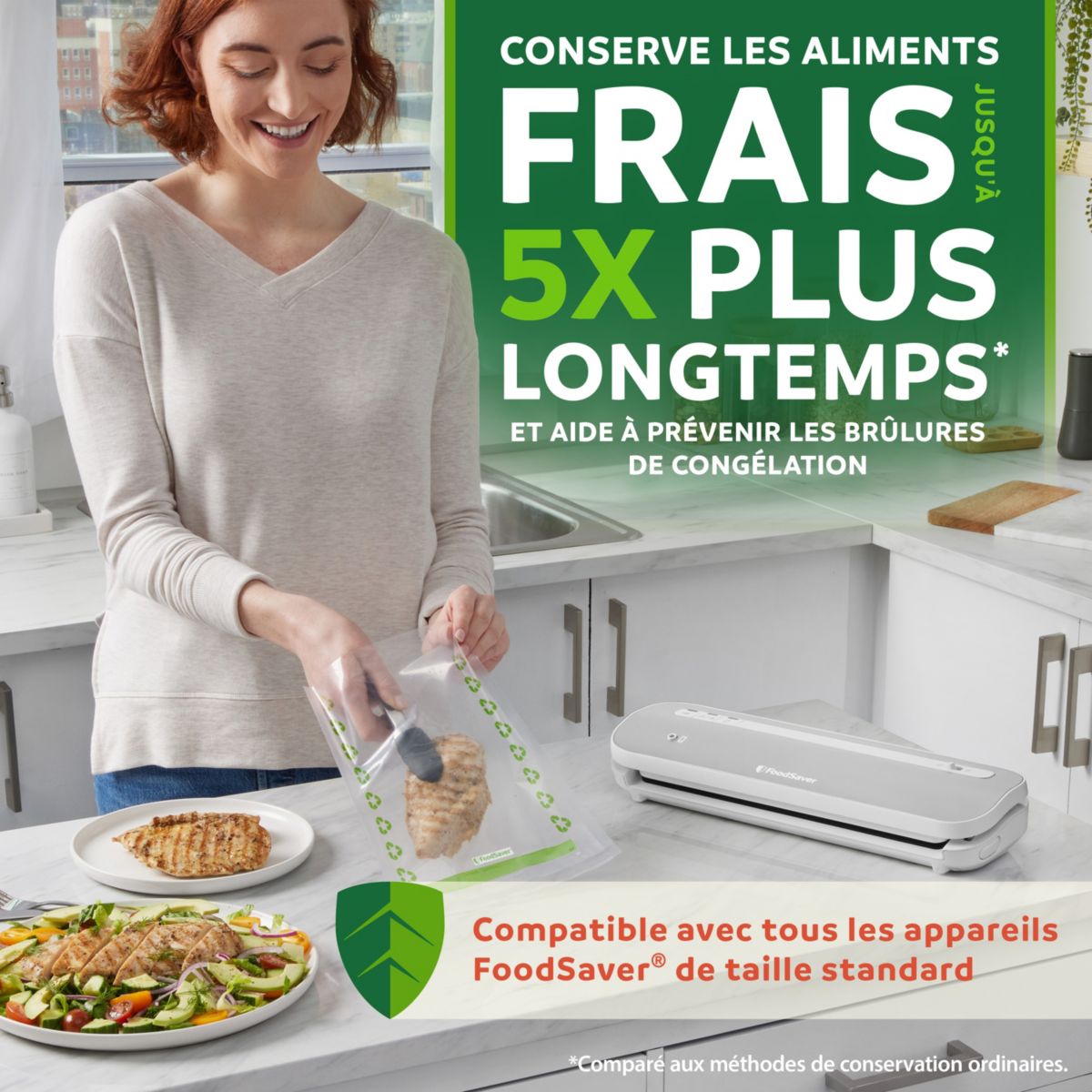 Sac sous vide FSRE2002X01 2 rouleaux 20cm X 4.5m couleur unique, FOODSAVER