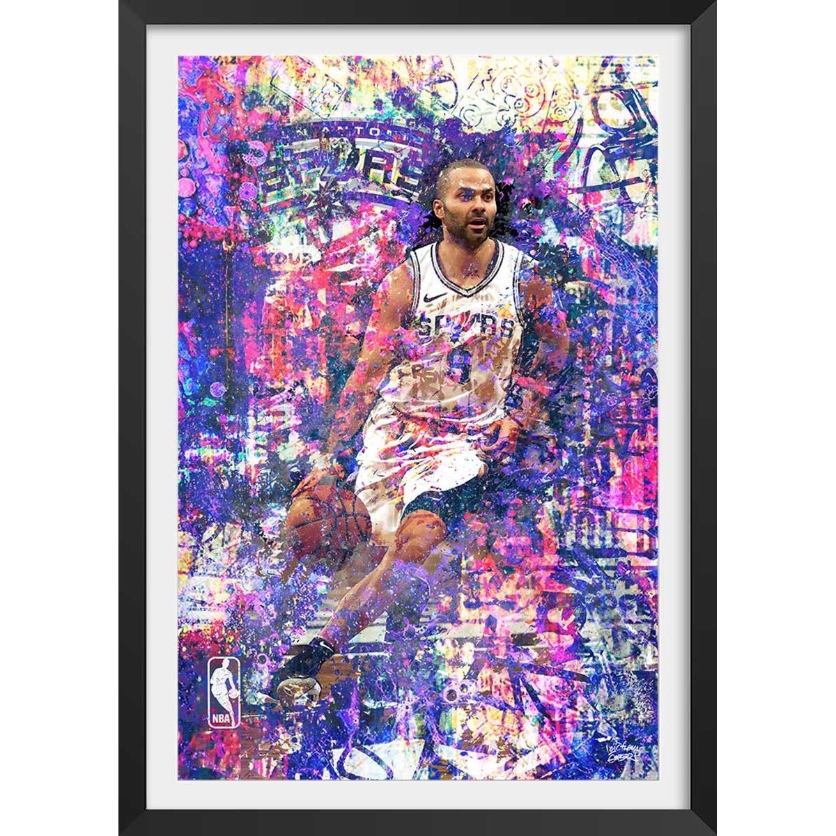 Affiche tony parker 09 affiche + cadre en bois - noir, HEXOA