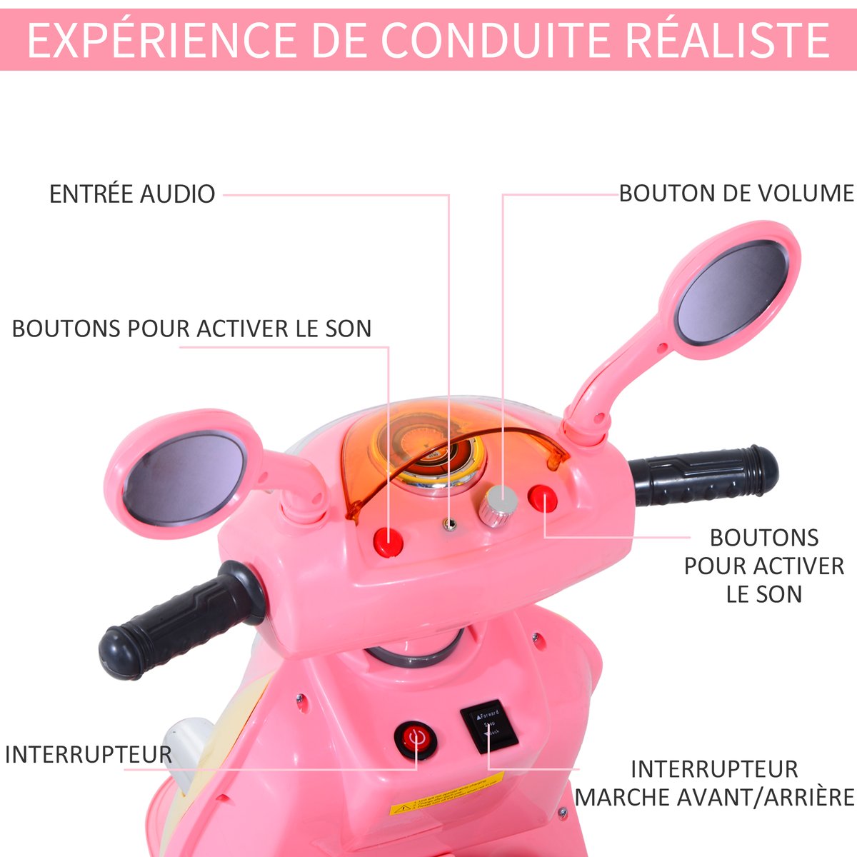 Scooter électrique enfant rose, HOMCOM