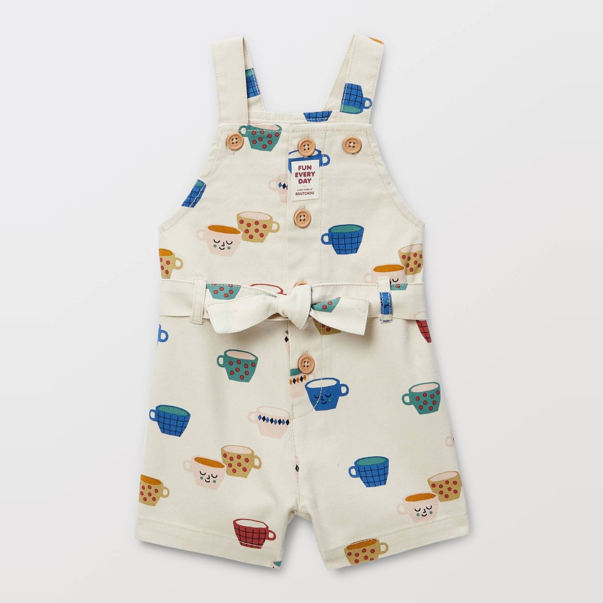 Salopette courte imprimée en coton BIO GOTS naturel, BOUT'CHOU