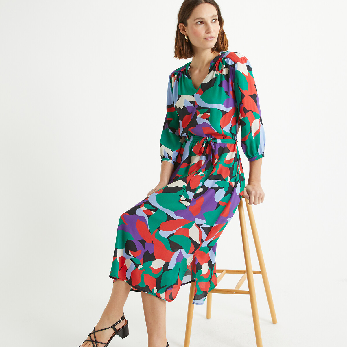 Full Midi Dress in Floral Print print/black background, ANNE WEYBURN