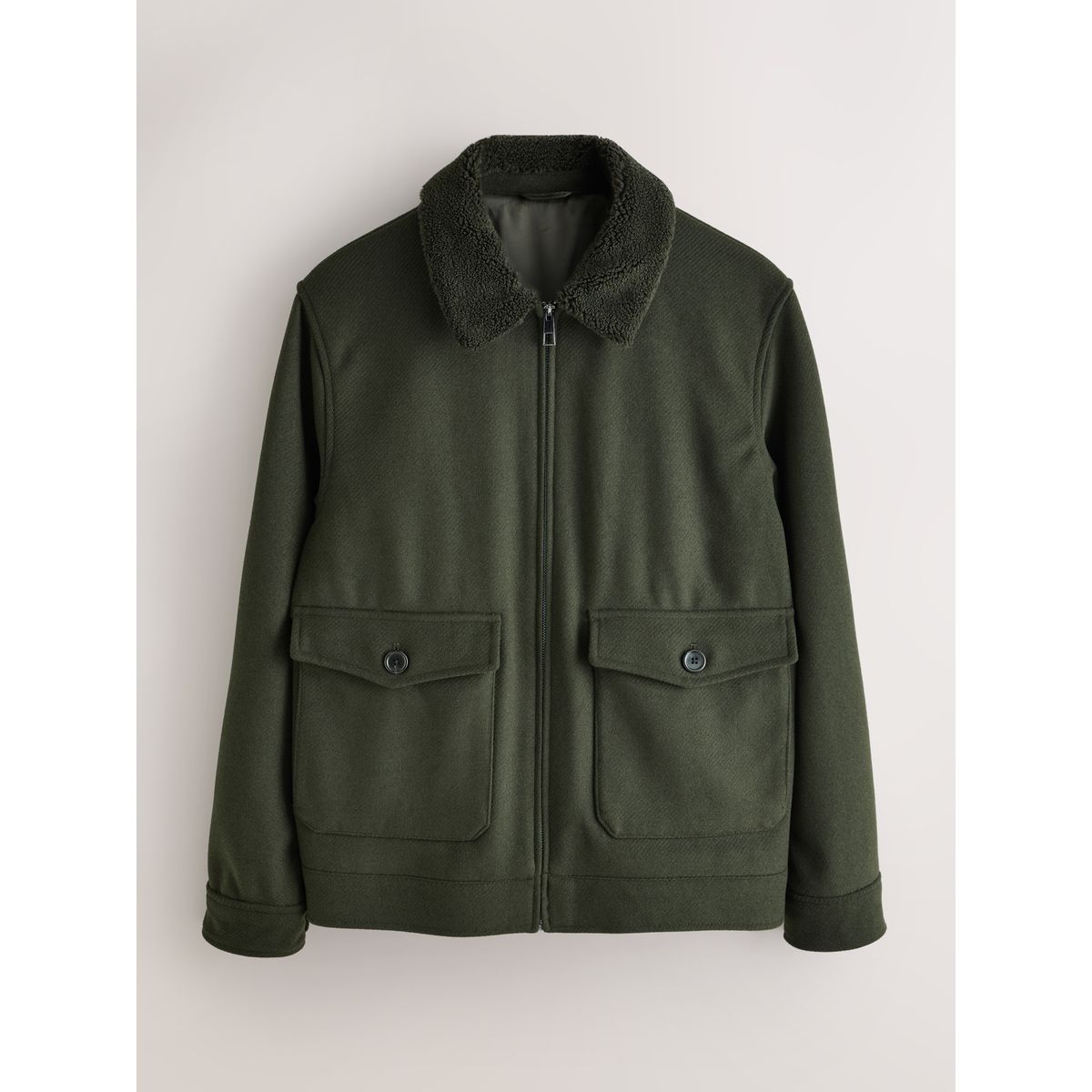 Veste en laine mélangée à col peau lainée vert, NEXT