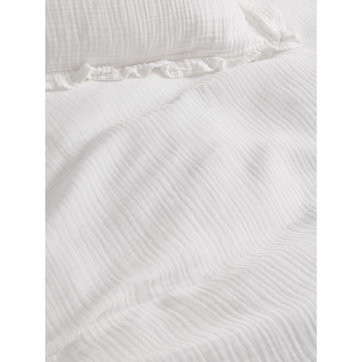 Parure de lit mousseline coton à volants blanc, NEXT
