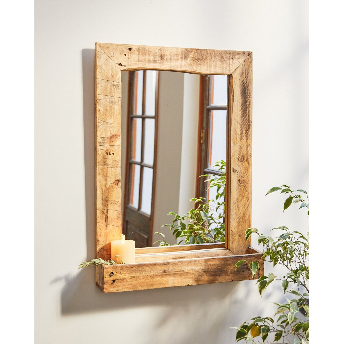 Miroir en bois récupéré avec étagère intégrée récupéré, AUTRE TON