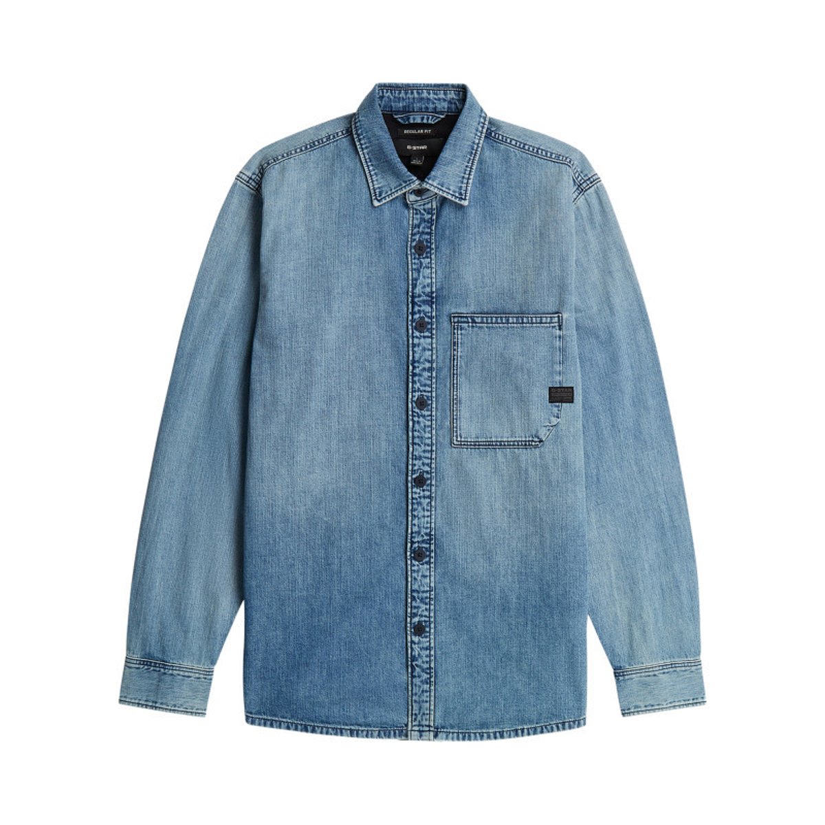 Chemise en jean en coton bleue unie avec une coupe droite et 1 poche bleu, G-Star RAW