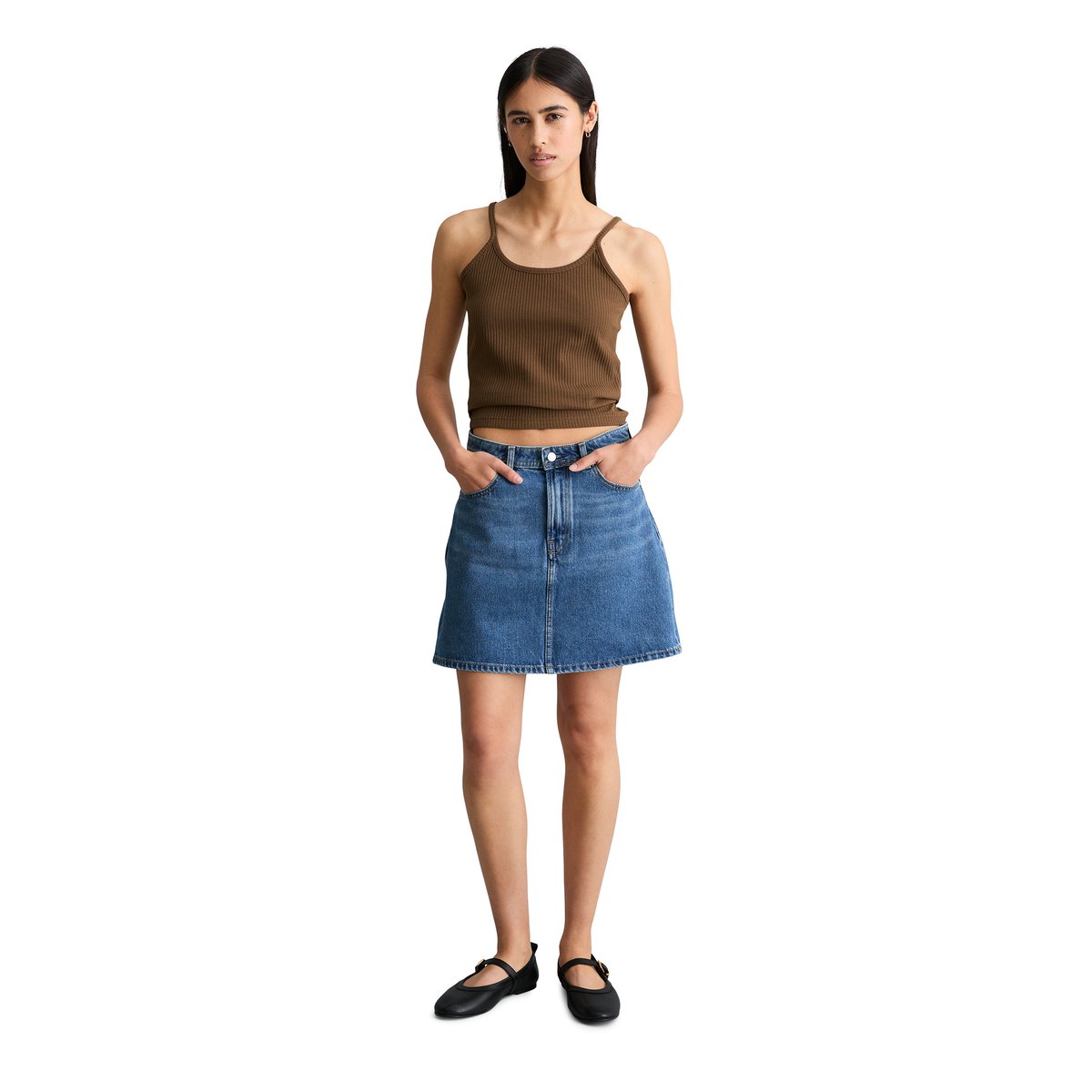 Mini-jupe en jean regular en denim rigide bleu, MARC O’POLO DENIM