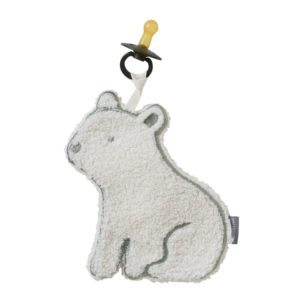 Attache-tétine doudou Ours polaire en sherpa écru, VERTBAUDET