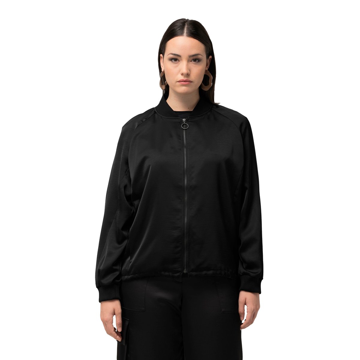 Blouson en satin, esprit Teddy américain noir, ULLA POPKEN