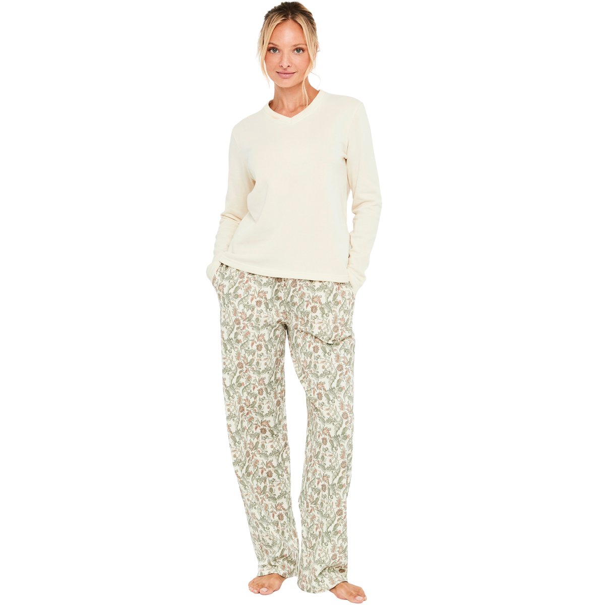 Pyjama pantalon top manches longues Cotton Layer ivoire, SELMARK
