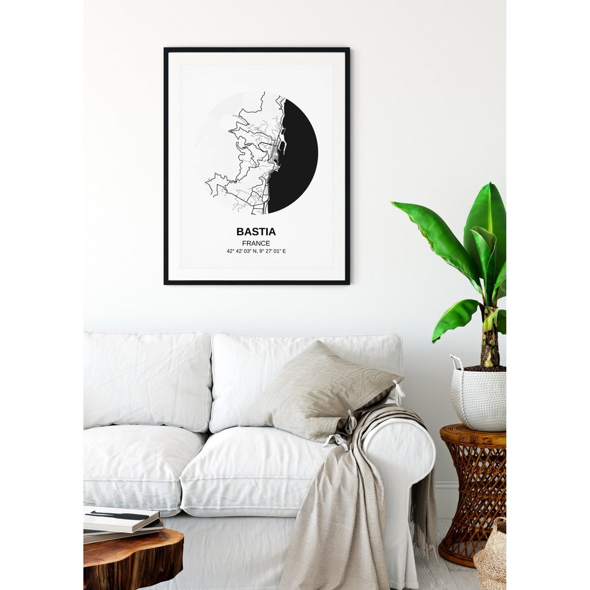 Affiche Carte Bastia blanc, L'AFFICHERIE