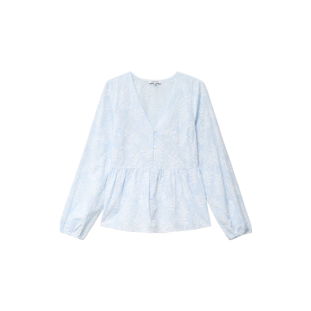 Chemise col v manches longues en coton blanc, BONOBO