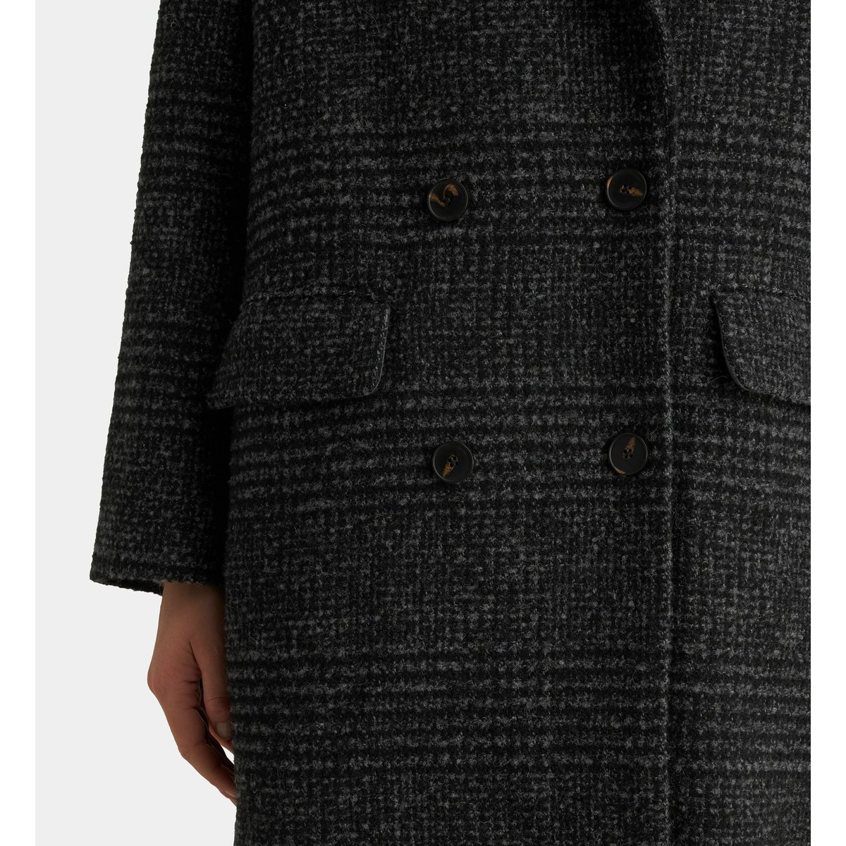Manteau bedford new ample mi-long en laine recyclée gris et noir, GALERIES LAFAYETTE