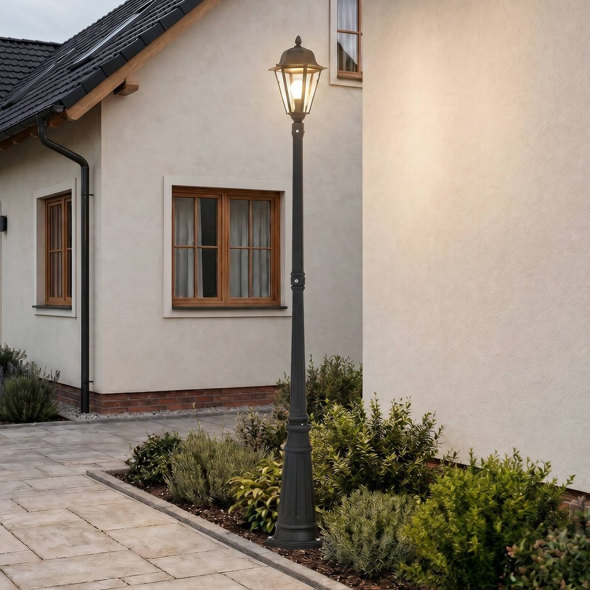Lampadaire extérieur en aluminium moderne anthracite, transparent, LINDBY