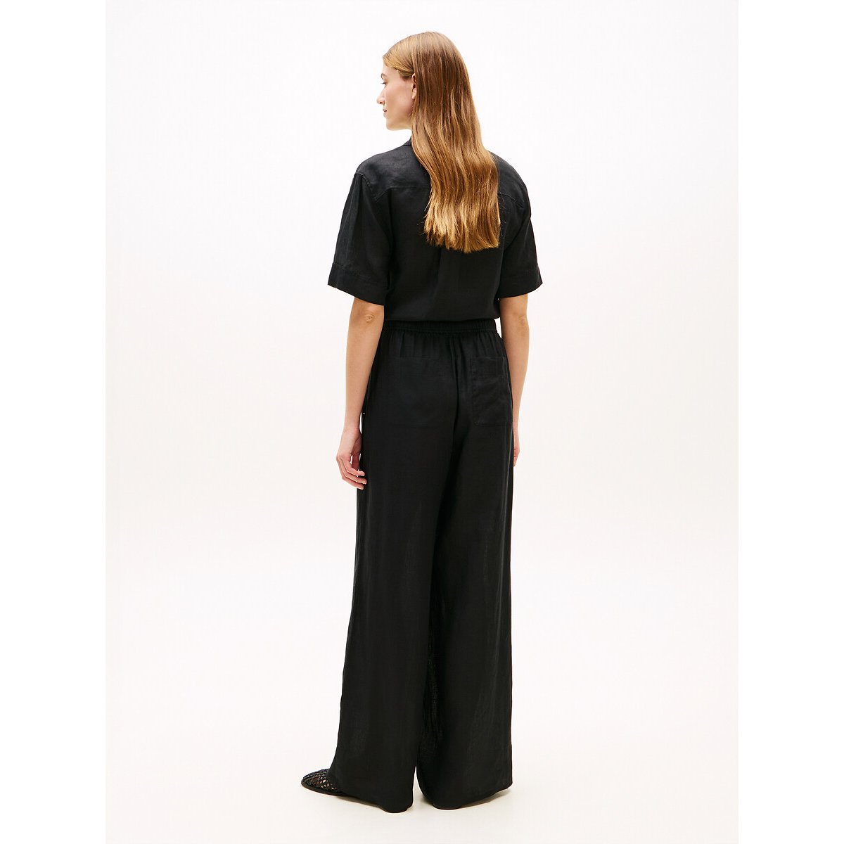 Linen Wide Leg Trousers black, TOMMY HILFIGER
