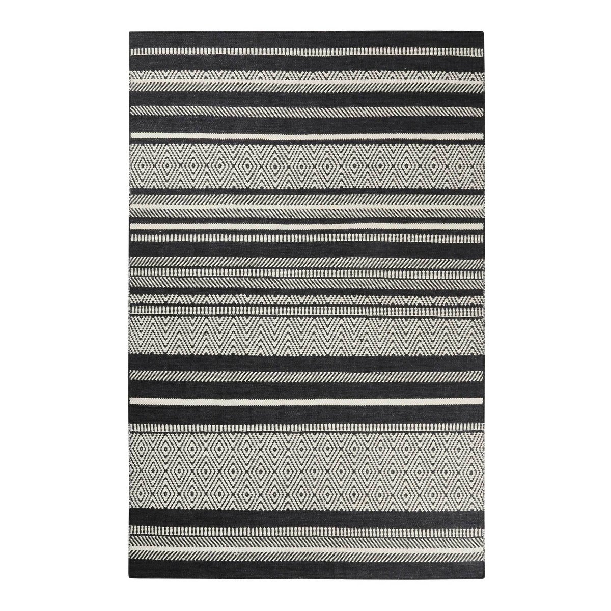 Tapis salon fait main pure laine , HUDSON KELIM noir/beige, ESPRIT
