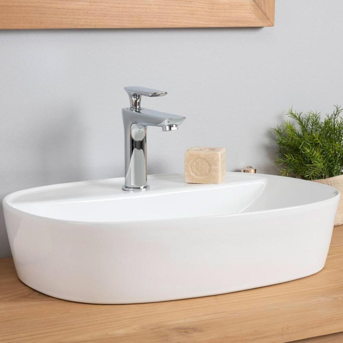 Vasque en céramique ovale avec plage 50 cm BAHIA blanc, WANDA COLLECTION