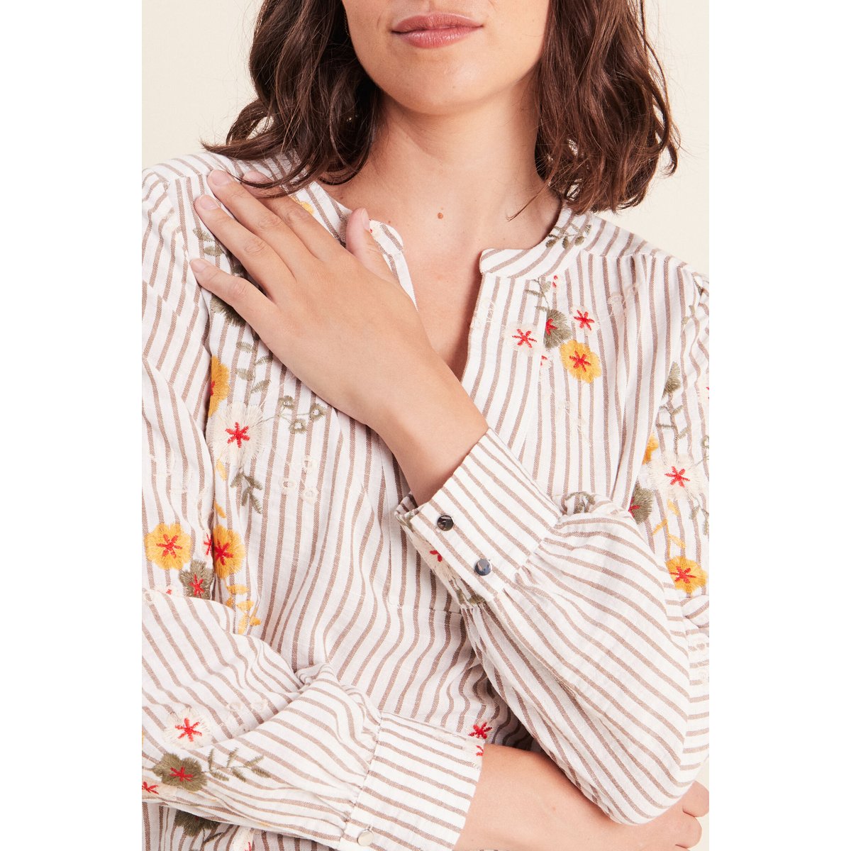 Blouse col v manches longues vert, BREAL