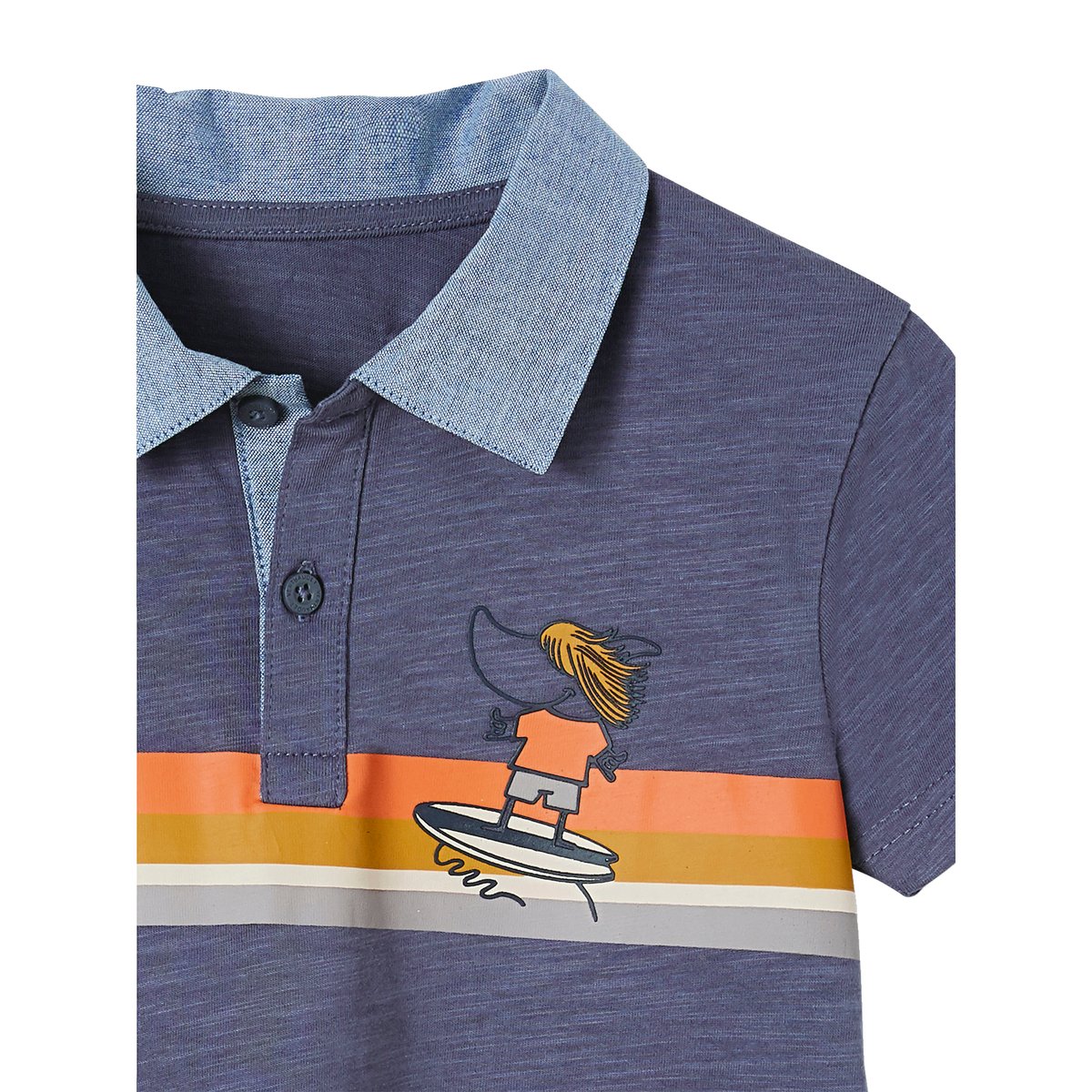 Polo à rayures placées détails en chambray bleu ardoise, VERTBAUDET