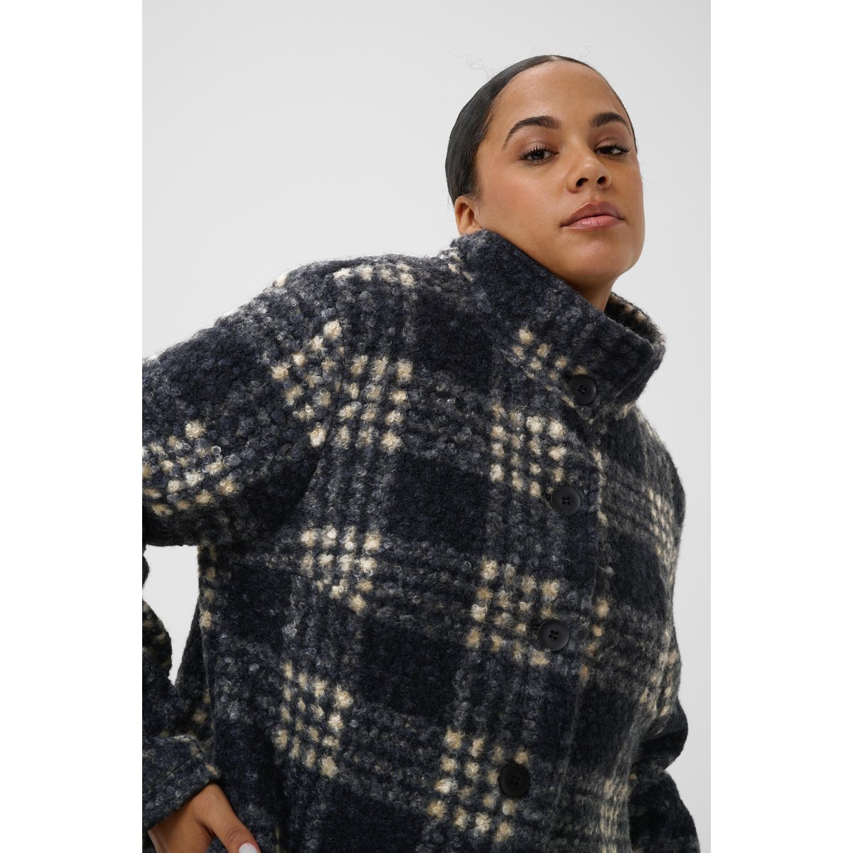 Manteau noir gris marron black/grey/brown check, KAFFE CURVE