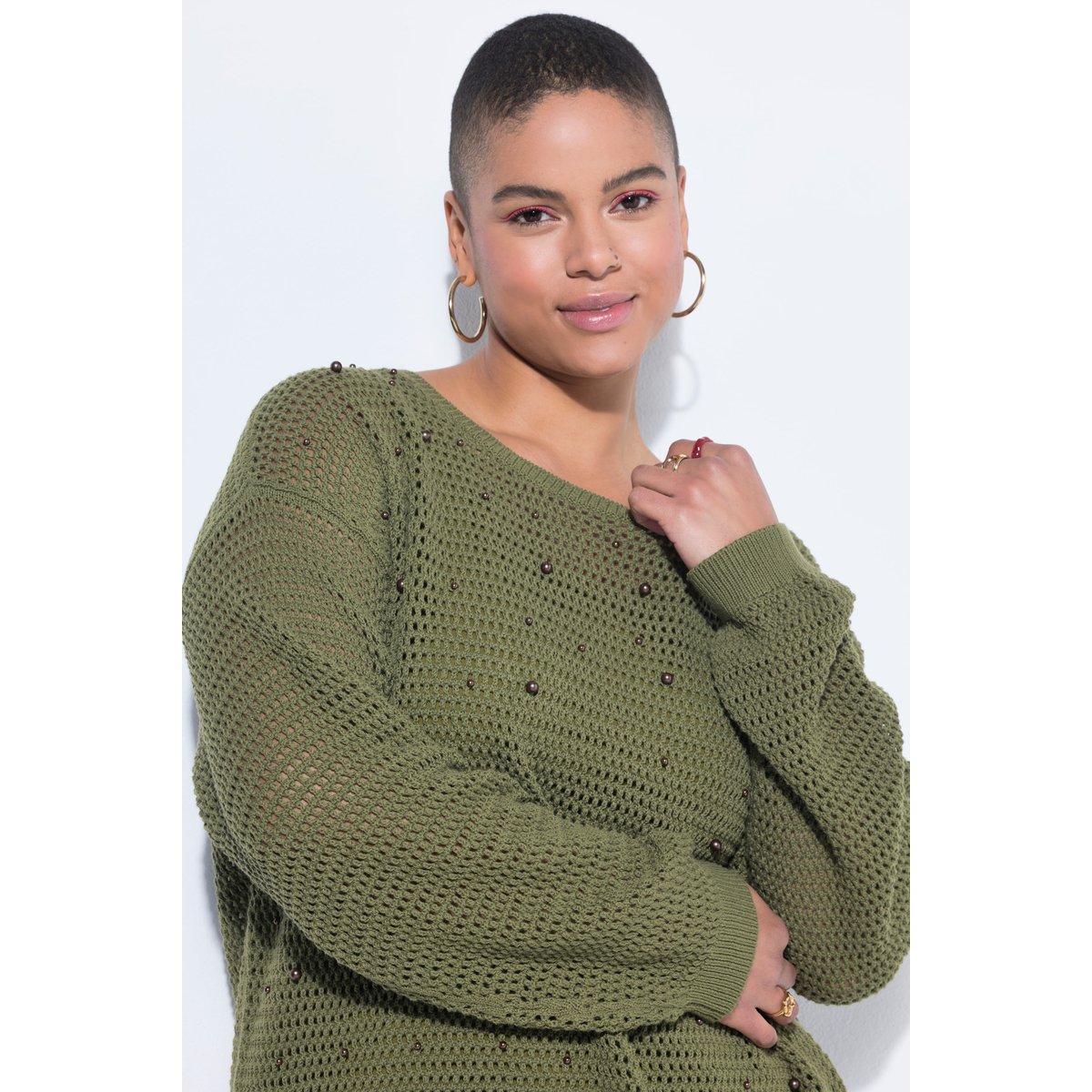 Pull coupe Boxy Shape, manches longues olive, STUDIO UNTOLD