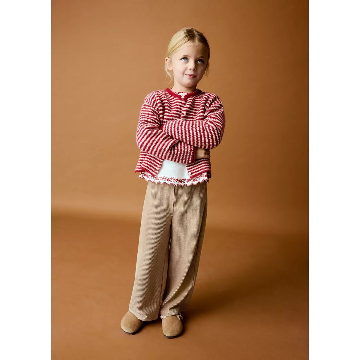 Pantalon en velours côtelé avec cordon de serrage marron, MANGO BABY