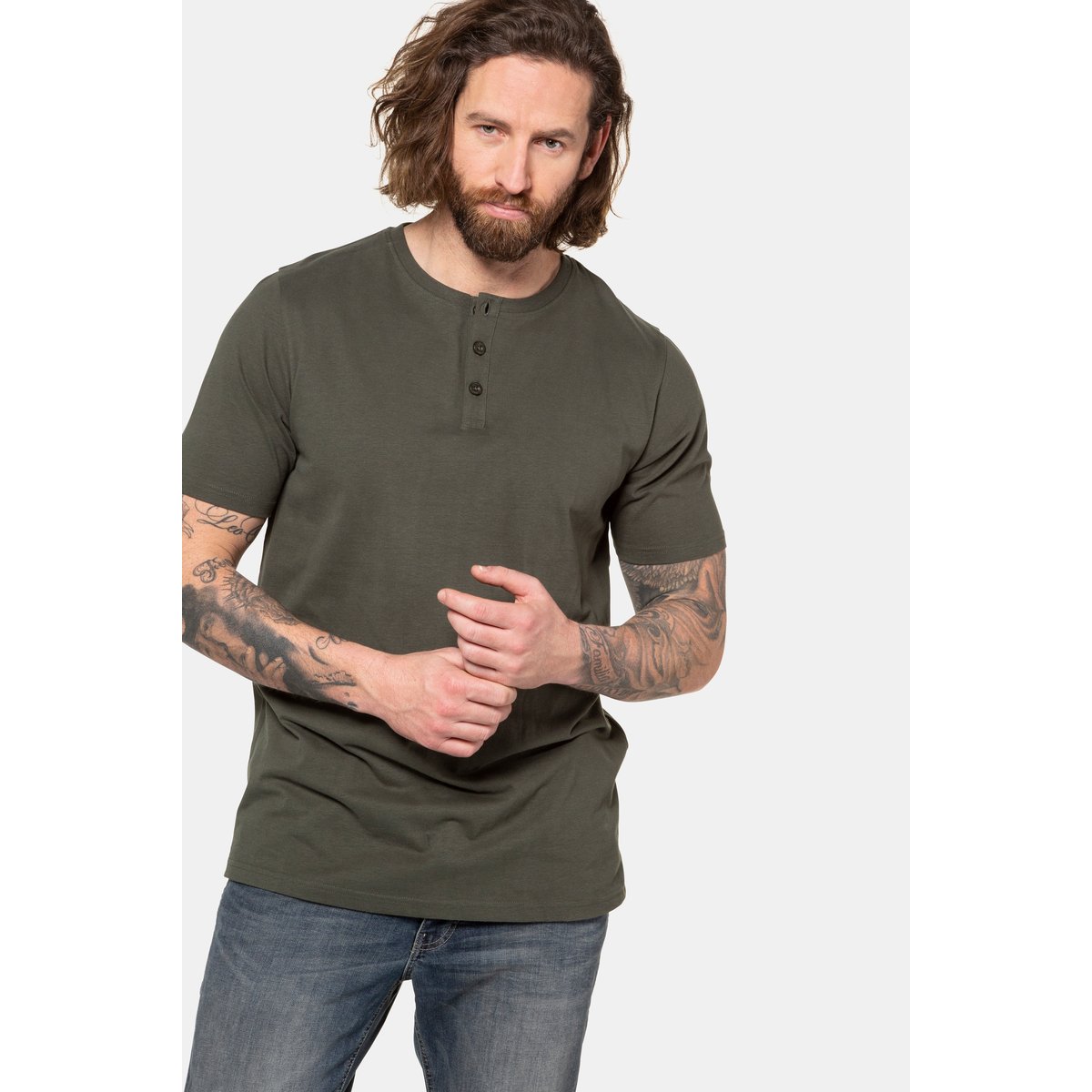 T-shirt Henley olive foncé, JP1880