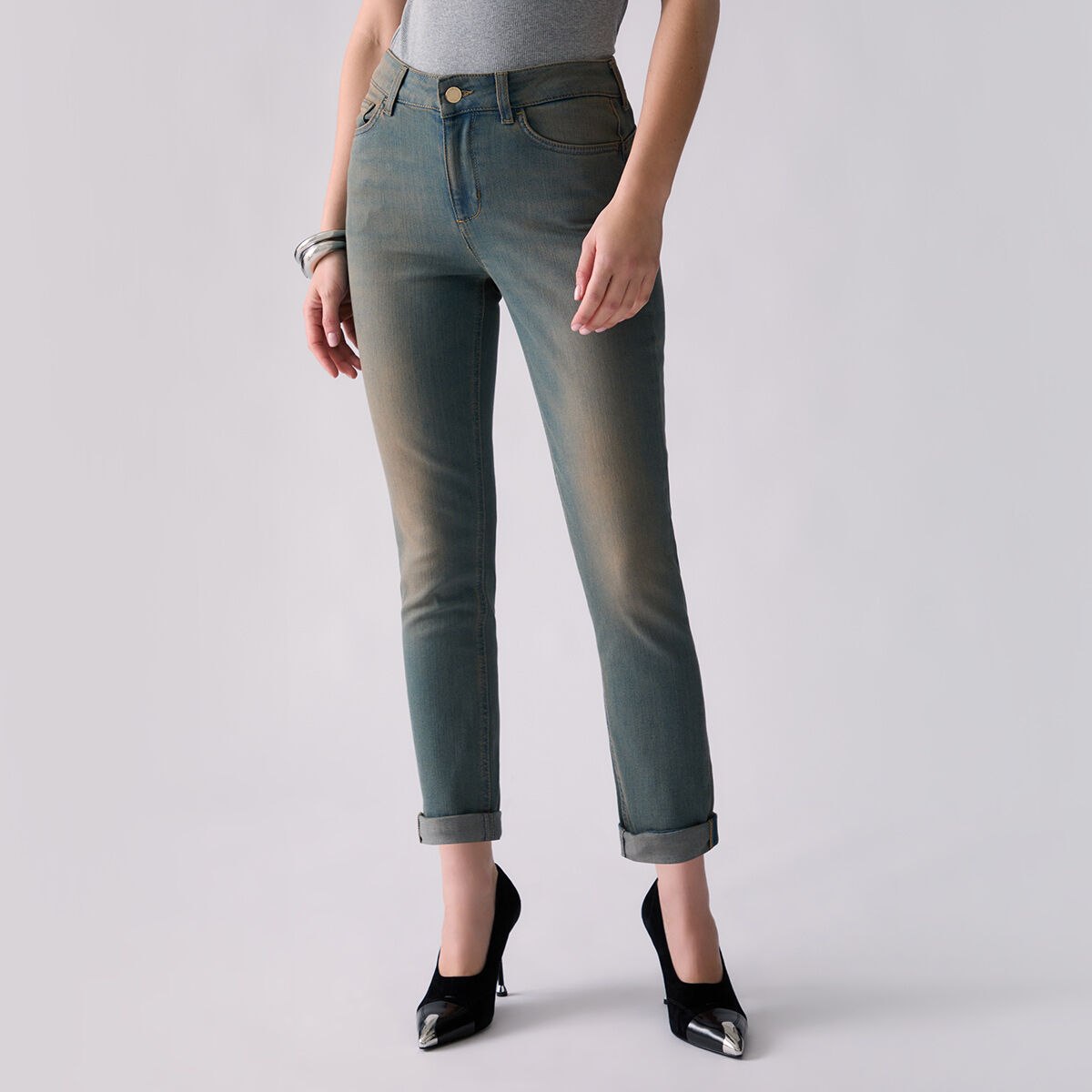 Jean skinny cropped Amazing Fit denim bleu, LIU JO