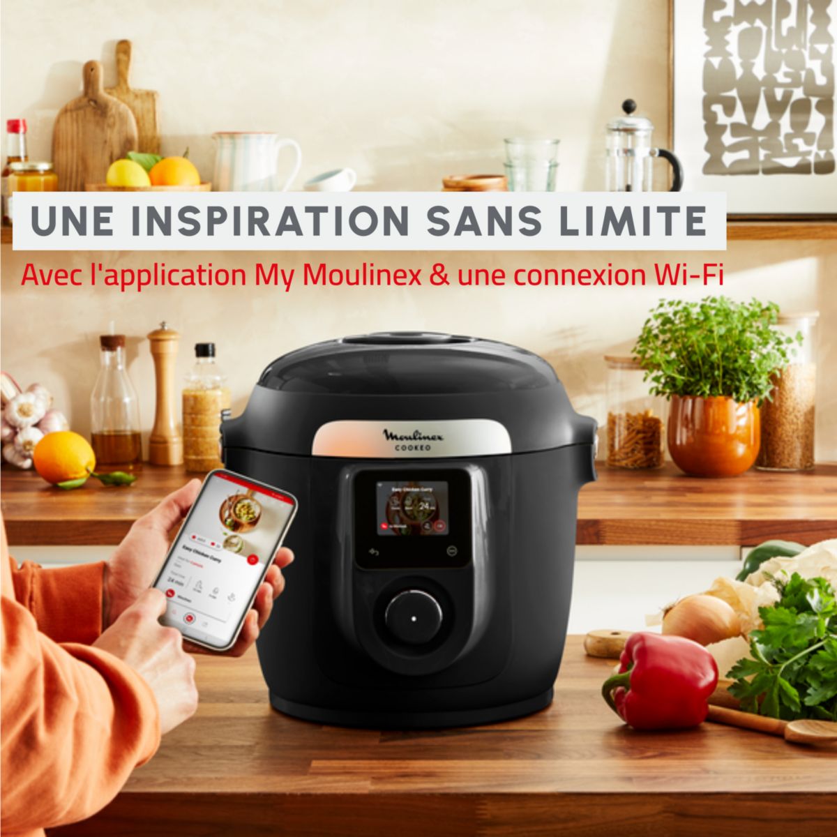 Cookeo CE952810 noir wifi 6 L, 9 modes de cuisson, 150 recettes couleur unique, MOULINEX