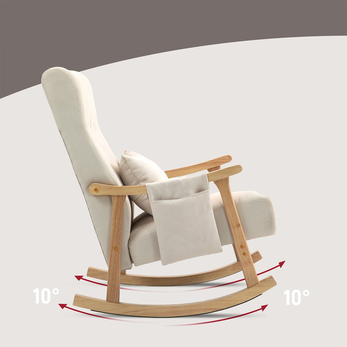 Fauteuil à bascule style scandinave tissu lin, RAMOND beige, MEUBLES COSY