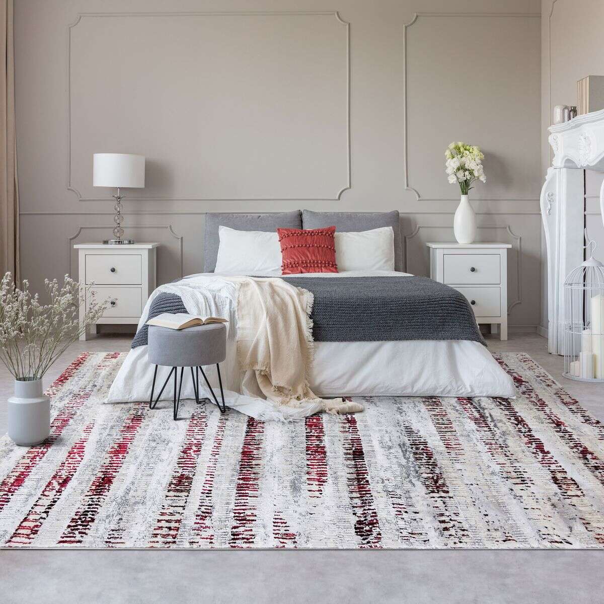 Tapis abstrait moderne MEDIANE STRIES gris-jaune, THE DECO FACTORY
