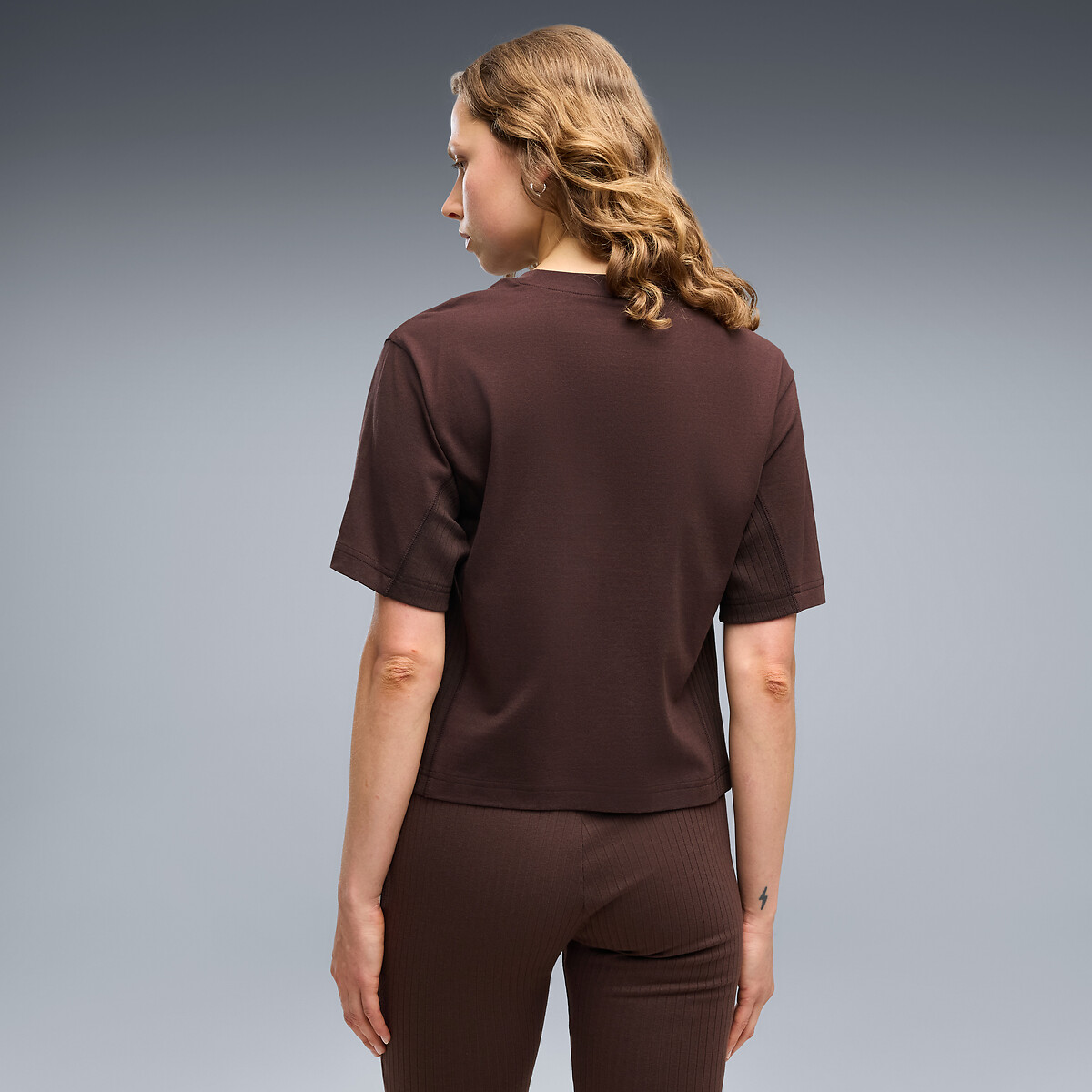 Tee shirt col rond manches courtes marron chocolat, PUMA