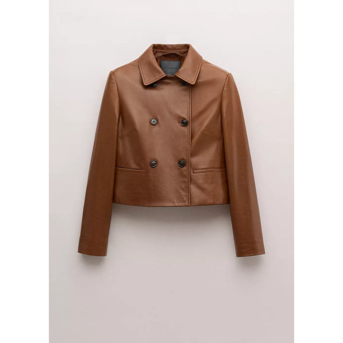 Veste cuir double boutonnage marron moyen, MANGO