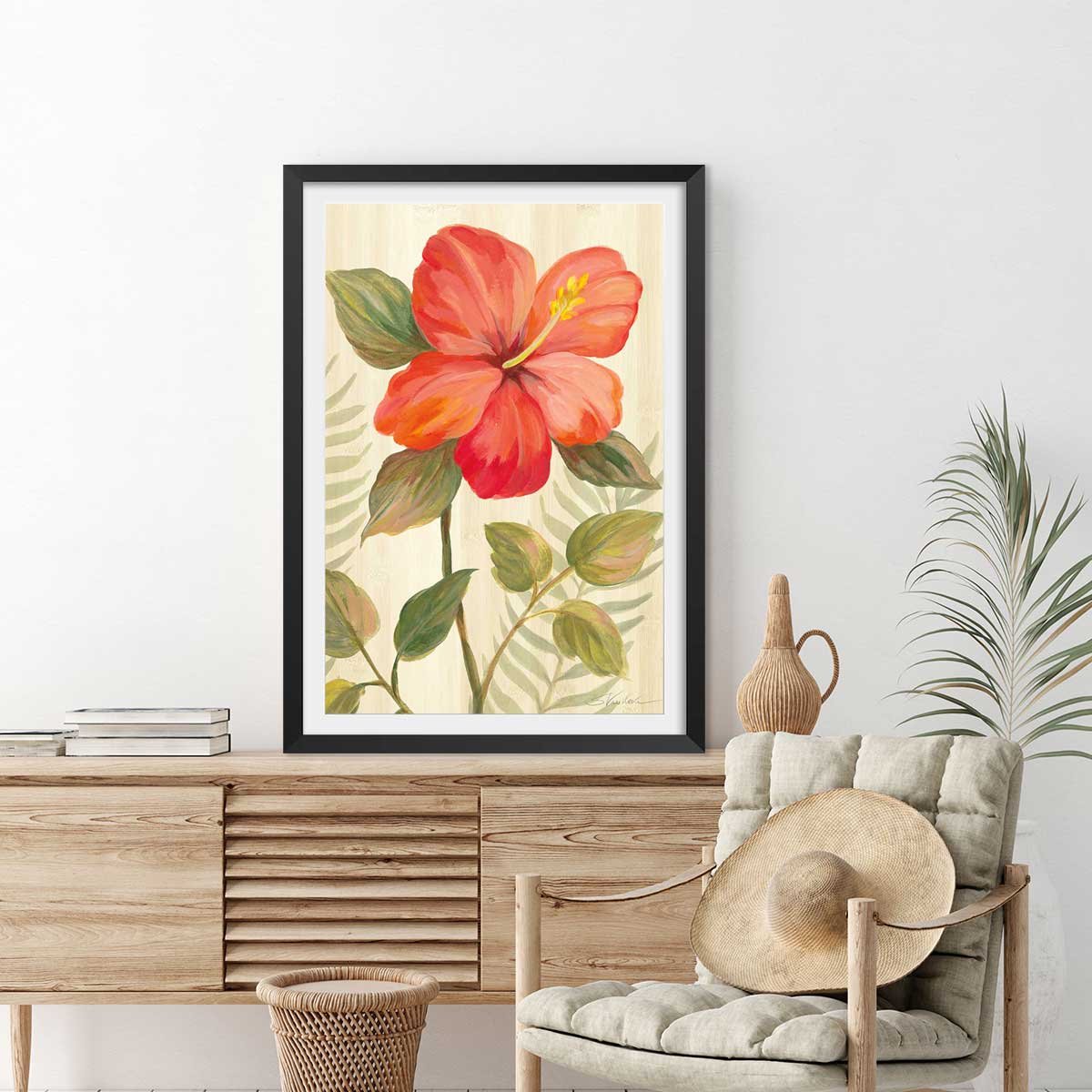 Poster Diamant d'hibiscus affiche + cadre en bois - noir, HEXOA