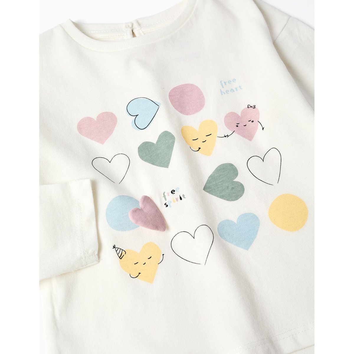 T-shirt en coton à manches longues avec cœurs imprimés blanc, ZIPPY