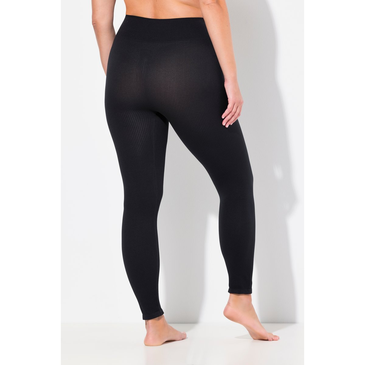 Legging en jersey côtelé avec taille large noir, ULLA POPKEN