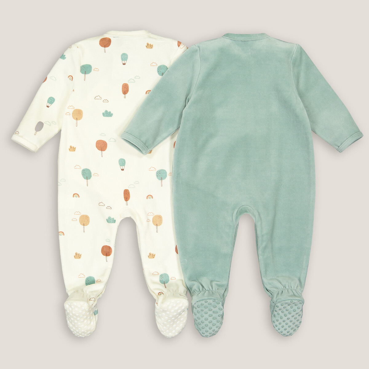 Lot de 2 pyjamas 1 pièce en velours ecru + turquoise, LA REDOUTE COLLECTIONS